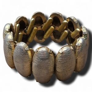 Leru Vintage 1950s Gold Textured Stretch Bracelet Brass Signed